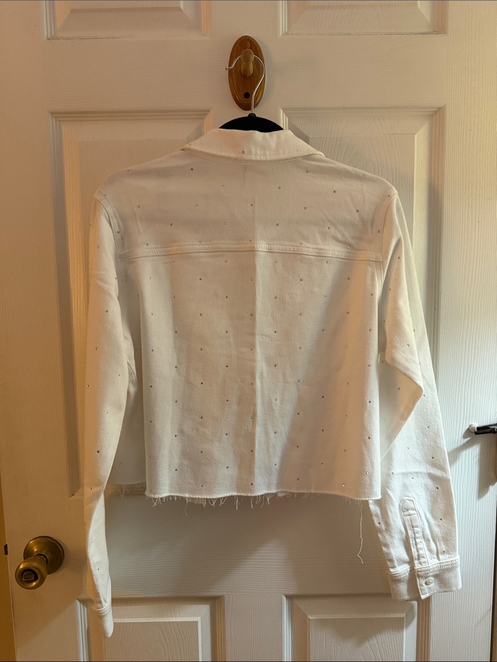 Express White Cropped Button-Down Shirt with Rhinestones - Picture 5 of 5
